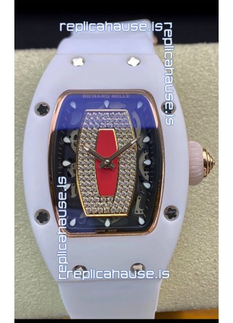 Richard Mille RM-07-01 Diamonds Dial White Ceramic Ladies 1:1 Swiss Replica Watch 