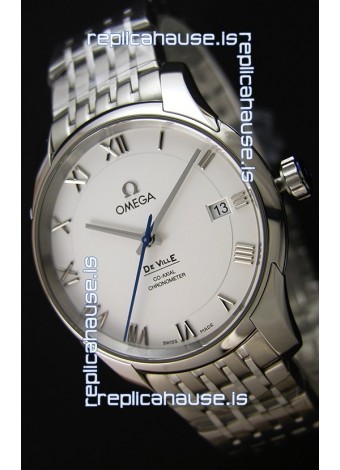 Omega De-Ville Annual Calendar Steel Strap Swiss Replica Watch 1:1 Mirror Edition in White Dial
