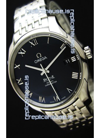 Omega De-Ville Annual Calendar Steel Strap Swiss Replica Watch 1:1 Mirror Edition in Black Dial