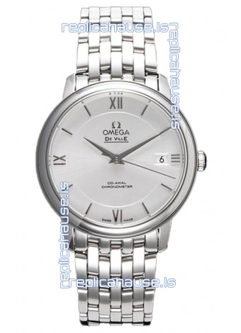 Omega De Ville Co-Axial Chronometer 36.8MM Swiss Replica Watch in Silver Dial 