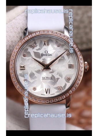 Omega De Ville Floral Dial Swiss Quartz Movement in Two Tone Casing - Steel Dial