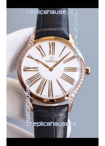 Omega De Ville Tresor Edition Swiss Quartz Watch 36MM Rose Gold Casing White Dial