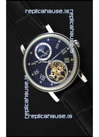 Patek Philippe Japanese MoonPhase Tourbillon Replica Watch Black Dial