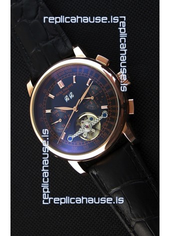 Patek Philippe Japanese Tourbillon Replica Watch in Pink Gold Case Black dial