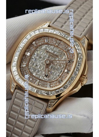 Patek Philippe Aquanaut 5062/450R-001 Rose Gold Diamonds Paved Swiss Replica Watch 