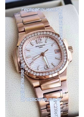 Patek Philippe Nautilus 7010/1GR-011 32MM 1:1 Mirror Replica - Genuine Diamonds on Bezel 