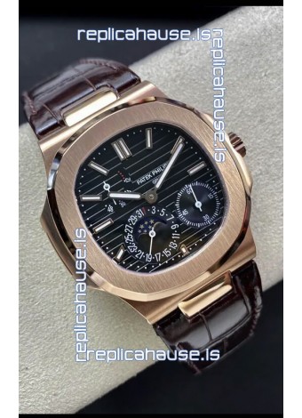 Patek Philippe Nautilus 5712/R 1:1 Quality Swiss Replica Watch in Brown Dial Leather Strap