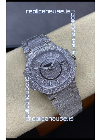 Patek Philippe Nautilus 7010 Diamonds Paved Stainless Steel 32MM 1:1 Mirror Replica - Genuine Diamonds