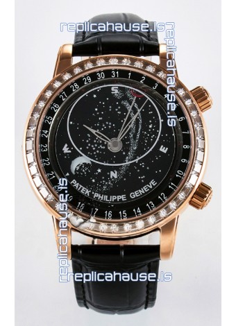 Patek Philippe 6104R Grand Complications Superclone Watch in Rose Gold - Diamonds Bezel 