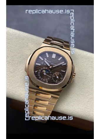 Patek Philippe Super Clone Nautilus 5712/R 1:1 Quality Watch in Brown Dial Gold Strap