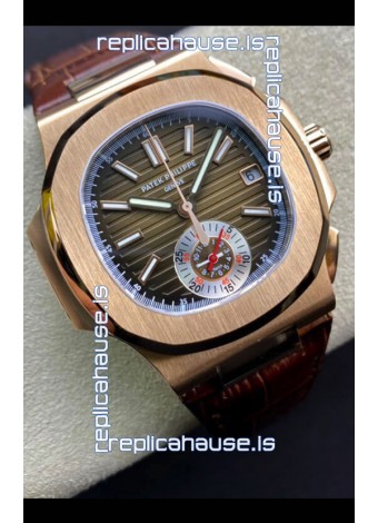 Patek Philippe Nautilus 5980/R Chronograph Rose Gold on 904L Steel Case in Brown Dial - 1:1 Mirror Replica