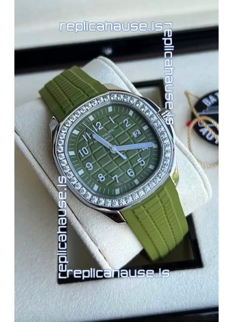 Patek Philippe Aquanaut 5267 Swiss Replica Green Dial in Stainless Steel Diamonds Bezel 38.5MM