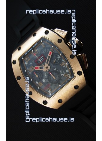 Richard Mille RM011-FM Felipe Massa Pink Gold Plated Titanium Case Watch in Black Strap