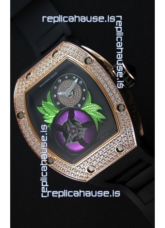Richard Mille 19-02 Tourbillon Fleur Swiss Replica Watch in Pink Gold 