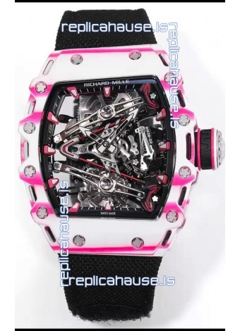 Richard Mille RM38-02 White/Pink Carbon Bubba Watson Black Nylon Tourbillon Movement 1:1 Mirror Replica