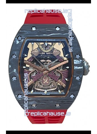 Richard Mille RM047 Samurai Genuine Tourbillon Watch in Carbon Casing Red Strap