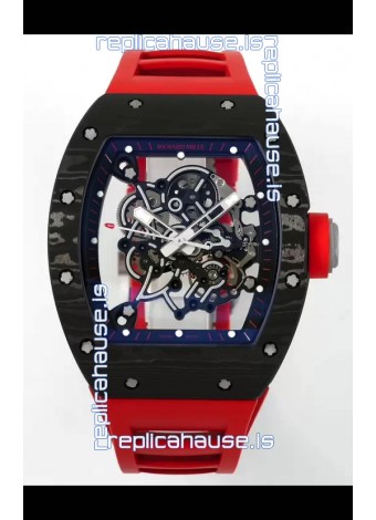 Richard Mille RM055 Black Carbon Casing Red Rubber Strap 1:1 Superclone Genuine Tourbillon Watch 