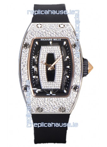 Richard Mille RM007 Diamonds Paved Black Dial 904L Steel Superclone Swiss Watch