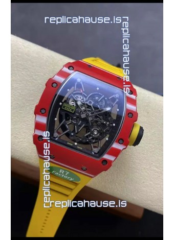 Richard Mille RM35-02 Rafael Nadal Red Carbon Yellow Strap with Genuine Tourbillon Super Clone Watch
