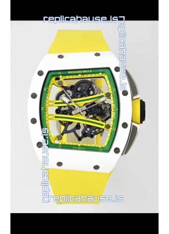 Richard Mille Super Clone RM61-01 White Ceramic Yellow Strap Swiss Replica Watch