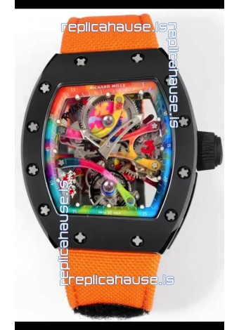 Richard Mille Super Clone RM68-01 Black Ceramic Casing Nylon Strap Tourbillon Swiss Replica