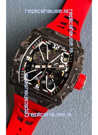 Richard Mille RM35-03 Rafael Nadal Edition Black Carbon Fiber Casing 1:1 Mirror Replica Watch in Red Strap
