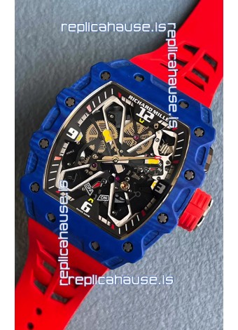 Richard Mille RM35-03 Rafael Nadal Edition Blue Carbon Fiber Casing 1:1 Mirror Replica Watch in Red Strap