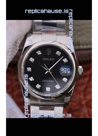 Rolex Datejust 36MM Cal.3135 Movement Swiss Replica Watch in 904L Steel Casing - Black Computer Dial