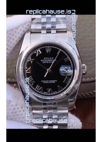 Rolex Datejust 36MM Cal.3135 Movement Swiss Replica Watch in 904L Steel Casing in Black Dial