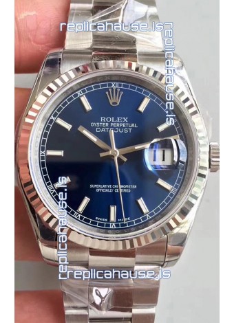 Rolex Datejust 36MM Cal.3135 Movement Swiss Replica Watch in 904L Steel Casing in Blue Dial