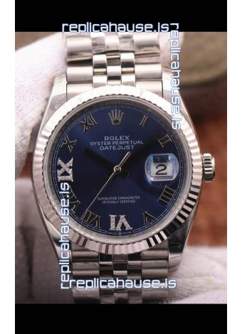 Rolex Datejust 36MM Cal.3135 Movement Swiss Replica Watch in 904L Steel Roman Blue Dial