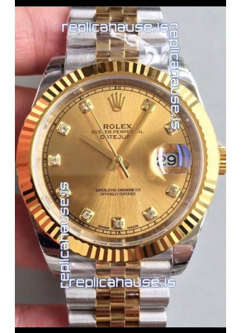 Rolex Datejust 41MM Cal.3135 Movement Swiss Replica Watch in 904L Steel Two Tone Gold Dial