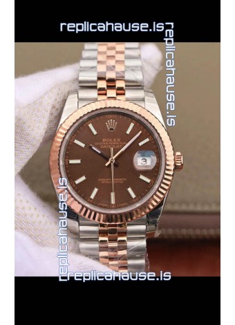 Rolex Datejust 41MM Cal.3135 Movement Swiss Replica Watch in 904L Steel Two Tone Brown Dial