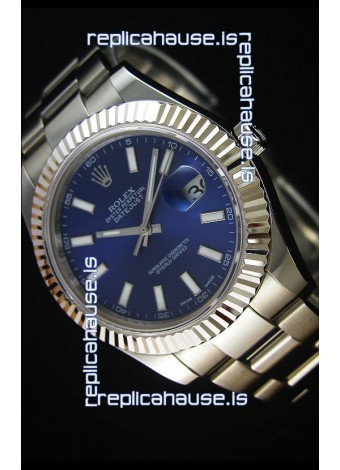 Rolex Datejust Japanese Replica Watch - Blue Dial in 41MM with Oyster Strap