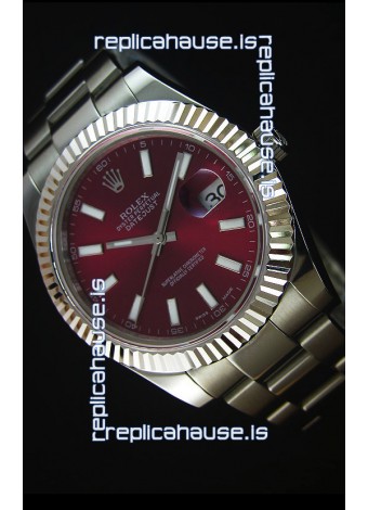 Rolex Datejust Japanese Replica Watch - Maroon Dial in 41MM with Oyster Strap