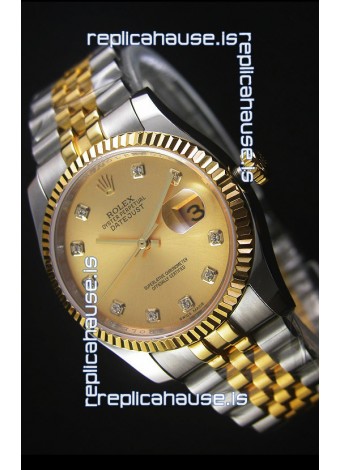 Rolex Datejust Replica Japanese Watch - Two Tone Plating with Gold Dial in 36MM Casing