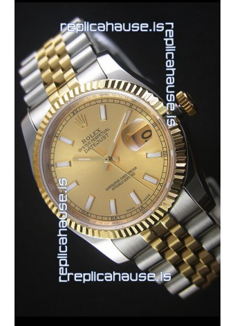 Rolex Datejust Replica Japanese Watch - Two Tone Plating with Gold Dial in 36MM Casing