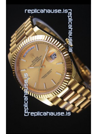 Rolex Day Date Japanese Replica Watch - Yellow Gold Casing in Gold Dial 40MM