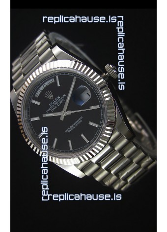 Rolex Day Date Japanese Replica Watch - Black Dial in Steel Casing - 40MM