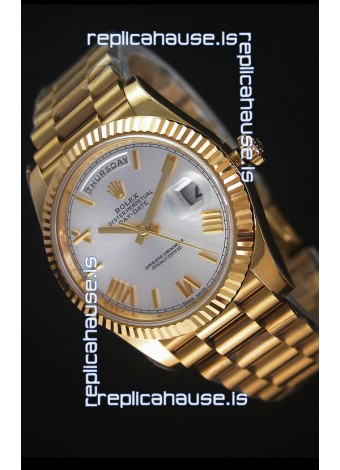 Rolex Day Date Japanese Replica Watch - Yellow Gold Casing in Steel Dial 40MM