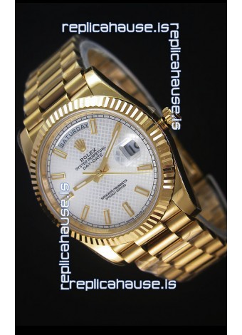 Rolex Day Date Japanese Replica Watch - Yellow Gold Casing in Steel Patterned Dial 40MM
