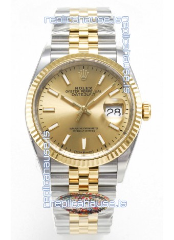 Rolex Super Clone Datejust ETA 3235 Movement 36MM Two Tone Yellow Gold Swiss Gold Dial