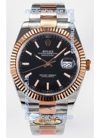 Rolex Super Clone Datejust ETA 3235 Movement 41MM Two Tone Rose Gold Plating Black Dial Watch