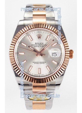 Rolex Super Clone Datejust ETA 3235 Movement 41MM Two Tone Rose Gold Plating Steel Dial Watch