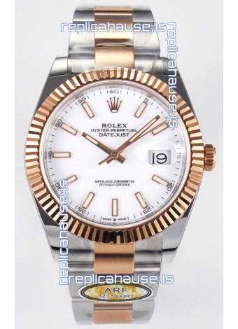 Rolex Super Clone Datejust ETA 3235 Movement 41MM Two Tone Rose Gold Plating White Dial Watch