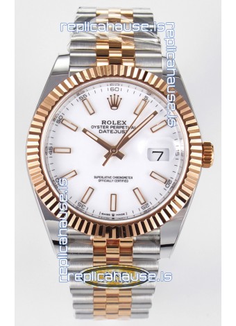 Rolex Super Clone Datejust ETA 3235 Movement 41MM Two Tone Rose Gold Plating White Dial Watch