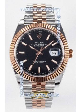 Rolex Super Clone Datejust ETA 3235 Movement 41MM Two Tone Rose Gold Plating Black Dial Watch