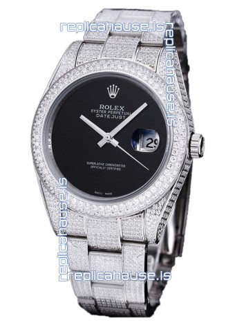 Rolex Datejust 41MM Swiss Replica - Iced Out Edition in Black Dial 