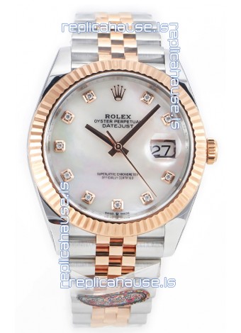 Rolex Datejust M126333 41MM ETA3235 72 Hours Power Pearl Dial Jubilee 1:1 Mirror Replica Rose Gold 904L Steel