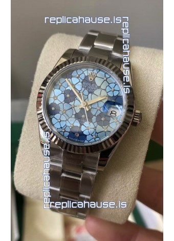 Rolex Datejust Ladies 31MM Cal.3135 Movement Swiss Replica Blue Motif Oyster Strap in 904L Steel Casing